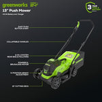 Load image into Gallery viewer, Greenworks 24V 13“ Brushless Cordless Lawn Mower with 4.0Ah Battery & Charger,Maintenance-Free Push Mower with 2-in-1 Mulch/Bag