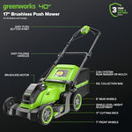 Load image into Gallery viewer, Greenworks 40V 17" Cordless Lawn Mower – Brushless Motor, 4.0Ah Battery & Charger (75+ Compatible Tools), 2-in-1 Mulch/Bag