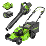 Load image into Gallery viewer, Greenworks 80V 21” Brushless (Self-Propelled) Cordless Electric Lawn Mower + (580 CFM) Axial Leaf Blower (75+ Compatible Tools), 4.0Ah Battery and 60 Minute Rapid Charger, Green and Black