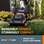 Load image into Gallery viewer, WORX 14" Cordless Lawn Mower, 2 in 1 Electric Mower Cuts Quietly, Compact & Lightweight Push Lawn Mower with 6-Position Height Adjustment for Small Yards, 2 Batteries & Charger Included, WG779