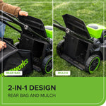 Load image into Gallery viewer, Greenworks 60V 17" Brushless Cordless Push Lawn Mower, 2-in-1 Mulching/Bagging, 4.0Ah Battery and 3A Charger(40min Runtime)