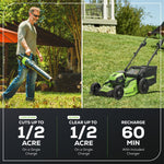 Load image into Gallery viewer, Greenworks 80V 21” Brushless (Self-Propelled) Cordless Electric Lawn Mower + (580 CFM) Axial Leaf Blower (75+ Compatible Tools), 4.0Ah Battery and 60 Minute Rapid Charger, Green and Black