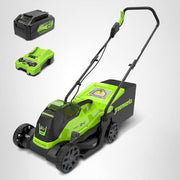 Greenworks 24V 13“ Brushless Cordless Lawn Mower with 4.0Ah Battery & Charger,Maintenance-Free Push Mower with 2-in-1 Mulch/Bag