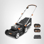 17'' Cordless Lawn Mower, 2 in 1 Electric Mower Cuts to Edge, Compact & Lightweight Push Lawn Mower with 6-Position Height Adjustment for Medium Size Yards, 2 Batteries & Charger Included, WG745