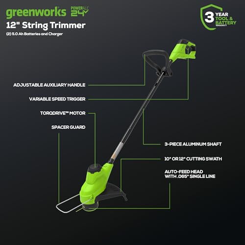 Greenworks 48V (24V x 2) 21" Brushless Self-Propelled Mower+12" String Trimmer+320CFM Blower,(2) 5.0Ah Batteries and 4A Dual Port Charger