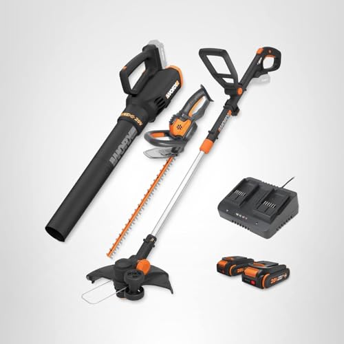20V 12'' Cordless String Trimmer, 360 CFM Leaf Blower & 22'' Hedge Trimmer Combo, 2 Batteries & Charger Included, WG931