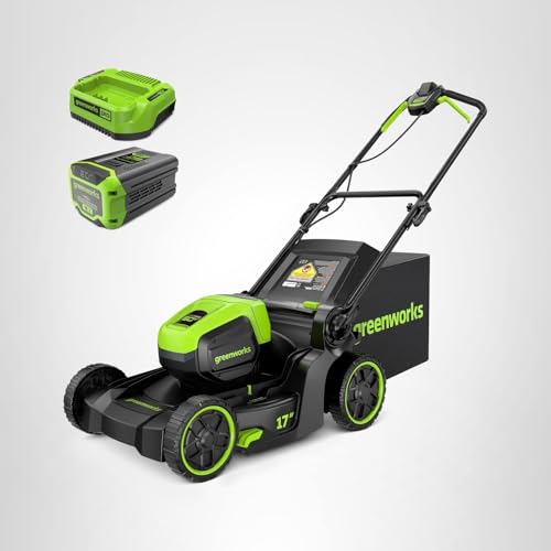 Greenworks 60V 17" Brushless Cordless Push Lawn Mower, 2-in-1 Mulching/Bagging, 4.0Ah Battery and 3A Charger(40min Runtime)