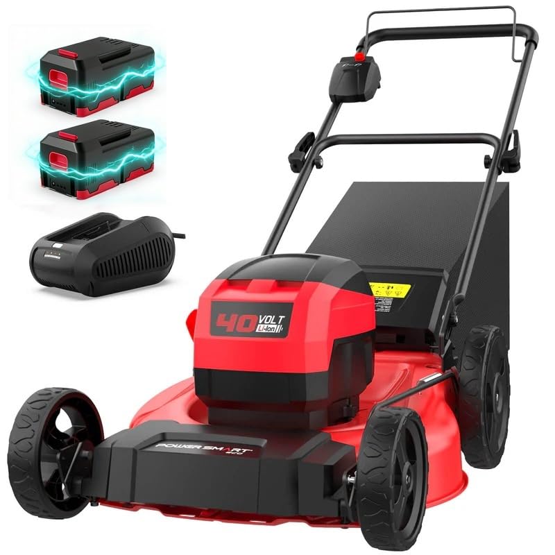 21 Inch/40V Cordless Walk-Behind Lawn Mower，2-in-1 Mulching Bagging,6 Adjustable Cutting Height,Foldable, 2 Batteries & Charger,Easy to Storge,for Garden, Patio, Lawn,Yard