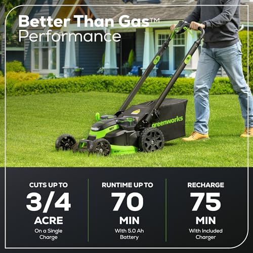 Greenworks 80V 25" Brushless Cordless ( Self-Propelled) Lawn Mower (75+ Compatible Tools), 5.0Ah Battery and Charger Included