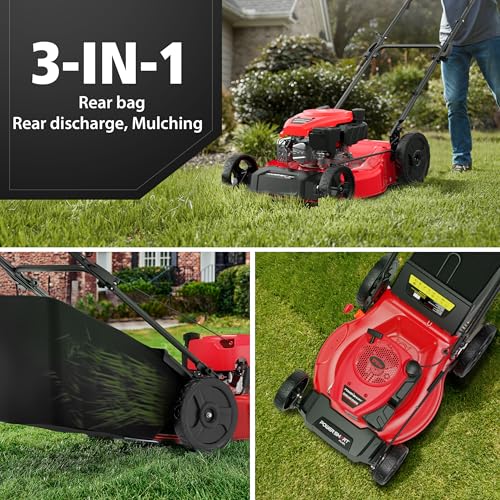 PowerSmart 21-Inch 3-in-1 Gas Self-Propelled Lawn Mower,170CC OHV Engine,Bagging/Mulching/Rear Discharging, 6 Cutting Heights, Durable Steel Deck, Rear-Wheel Drive, for Garden, Yard,