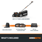 Load image into Gallery viewer, Nitro 16" Cordless Lawn Mower, 2 in 1 Electric Mower with with Brushless Motor, Lightweight Push Lawn Mower for 1/4 Acre, 2 Batteries &amp; Charger Included, WG737