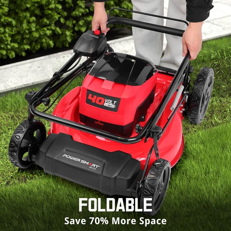 21 Inch/40V Cordless Walk-Behind Lawn Mower，2-in-1 Mulching Bagging,6 Adjustable Cutting Height,Foldable, 2 Batteries & Charger,Easy to Storge,for Garden, Patio, Lawn,Yard