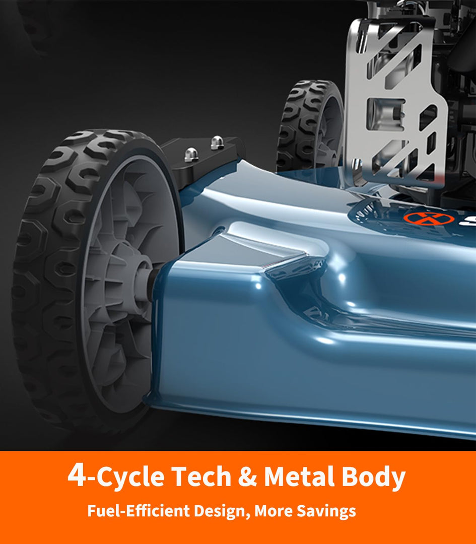 SENIX 20 Inch 144cc Gas Lawn Mower | 4 Stroke Push Mower for Lawn Care with Side Discharge, 5-Position Height Adjustment, Steel Deck, Fuel Efficient Engine for Medium to Large Yards, Lawn, Garden