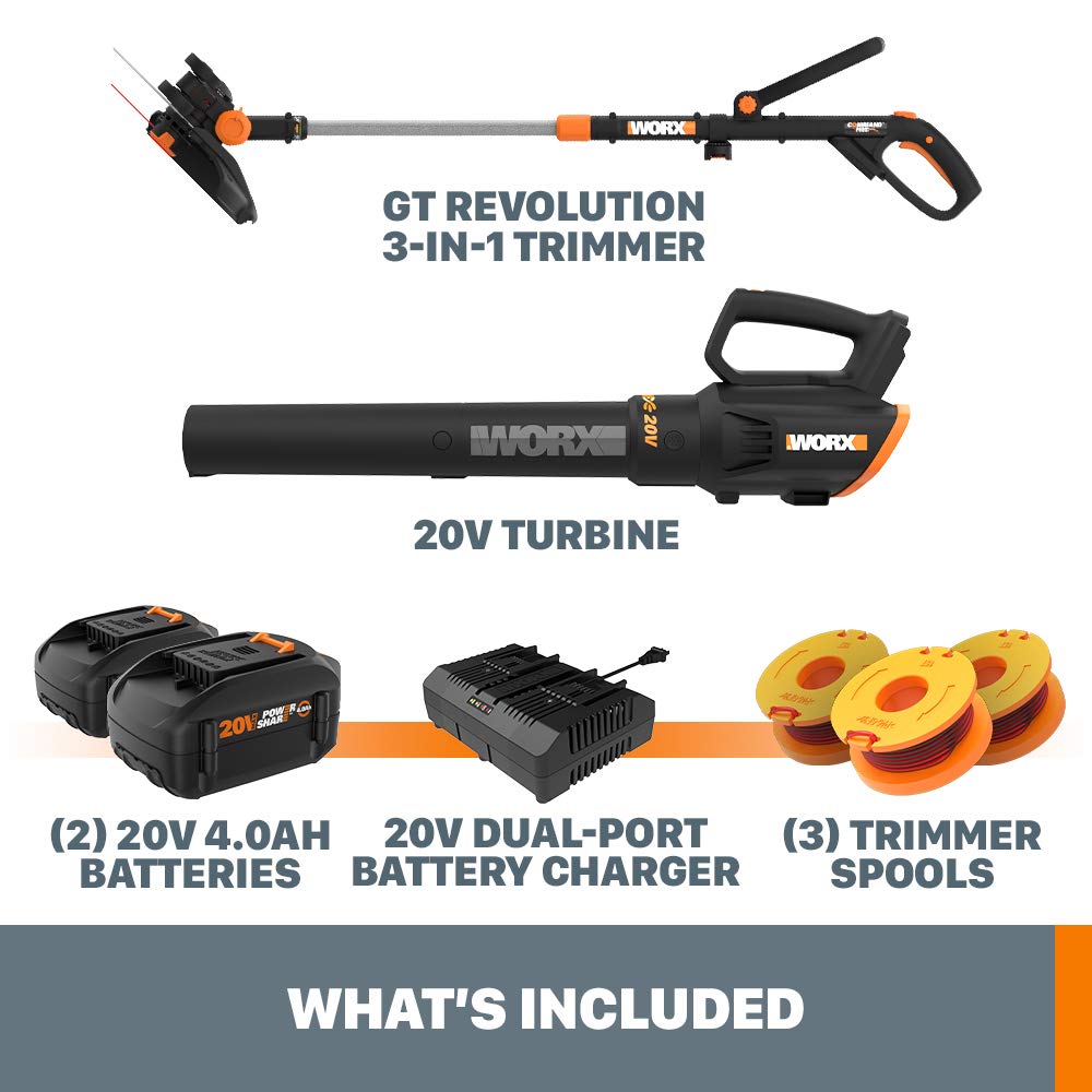 20V 12‘’ Cordless String Trimmer & 360 CFM Leaf Blower Combo, 2 × 4.0 Ah Batteries & Charger Included, WG930.3