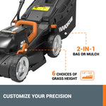 Load image into Gallery viewer, WORX 14" Cordless Lawn Mower, 2 in 1 Electric Mower Cuts Quietly, Compact &amp; Lightweight Push Lawn Mower with 6-Position Height Adjustment for Small Yards, 2 Batteries &amp; Charger Included, WG779