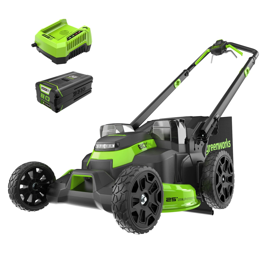 Greenworks 80V 25" Brushless Cordless ( Self-Propelled) Lawn Mower (75+ Compatible Tools), 5.0Ah Battery and Charger Included