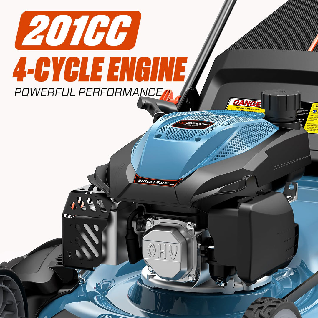 SENIX 201cc 22" 3-in-1 Gas Lawn Mower, Variable Speed Rear Wheel Self-Propelled Mower, Mulching, Bagging, Discharging, Foldable, 6 Cutting Height Adjustable, for Garden Yard