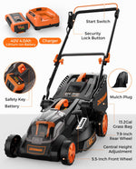 Load image into Gallery viewer, LD40A 19Inch Brushless Lawn Mower, 40V Powerful Cordless Lawn Mower, Effortless Single-Lever Height Adjustment, 3-Step Foldable Handle &amp; Vertical Storage, 2-in-1 Mulching &amp; Bagging