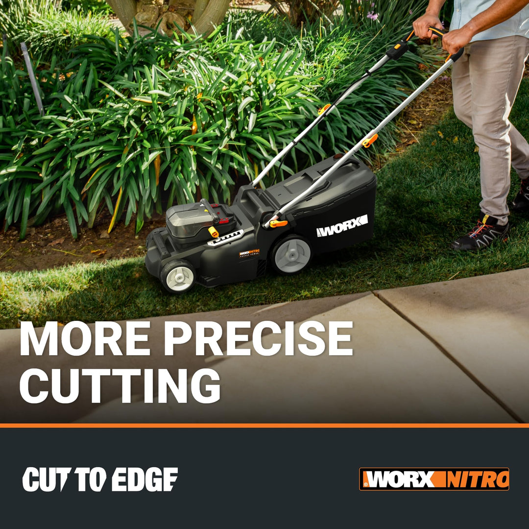 Nitro 16" Cordless Lawn Mower, 2 in 1 Electric Mower with with Brushless Motor, Lightweight Push Lawn Mower for 1/4 Acre, 2 Batteries & Charger Included, WG737