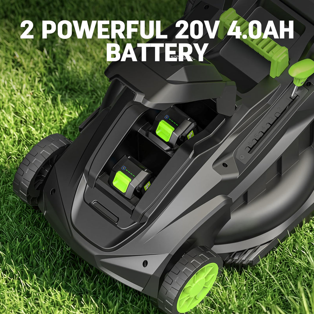 STEELITE 40V 17 Inch Electric Lawn Mower Cordless, Brushless Motor, 6-Position Height Adjustment, 2-in-1 Bagging & Mulching, Includes 2 x 4.0Ah Batteries and Dual Battery Chargers