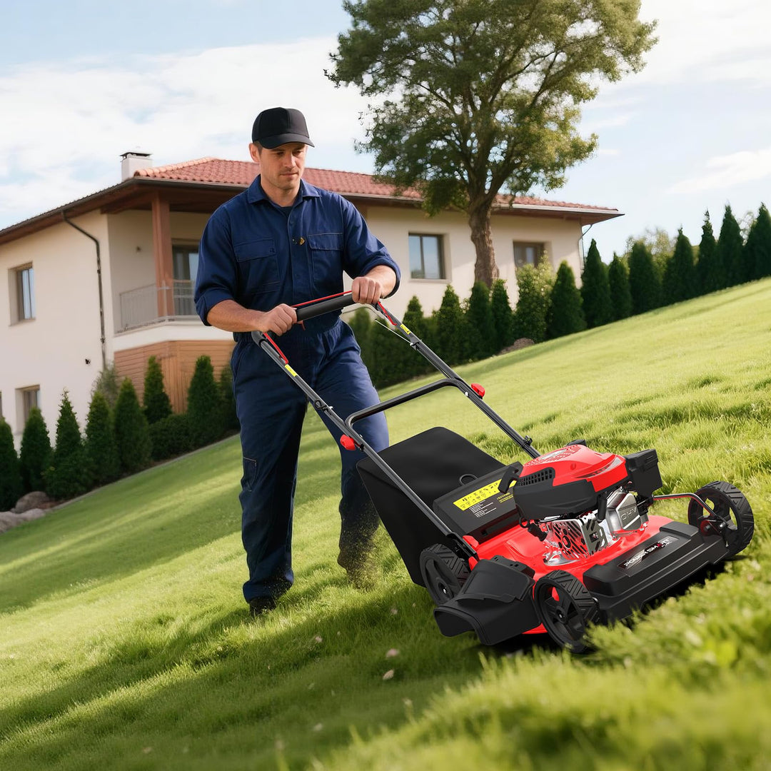 PowerSmart Gas Lawn Mower 21-Inch 144cc OHV Engine 3-in-1 Push Mower with Bagging