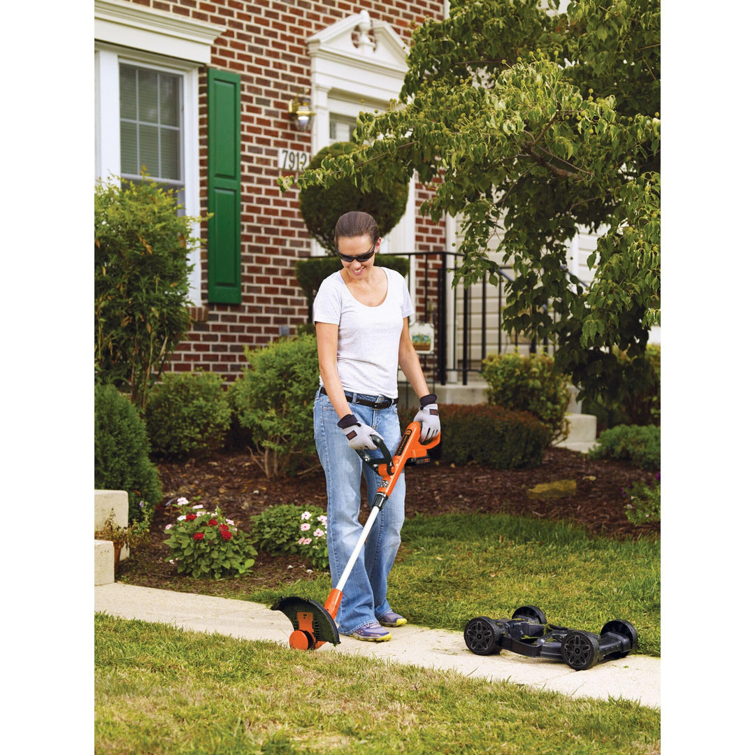 BLACK+DECKER Weed Eater, Lawn Edger and Cordless Lawn Mower 3 in 1 Combo, Includes (2) Batteries, Charger, 12 Inch Battery Powered String Trimmer and Lawnmower, Adjustable Length and Height (MTC220)
