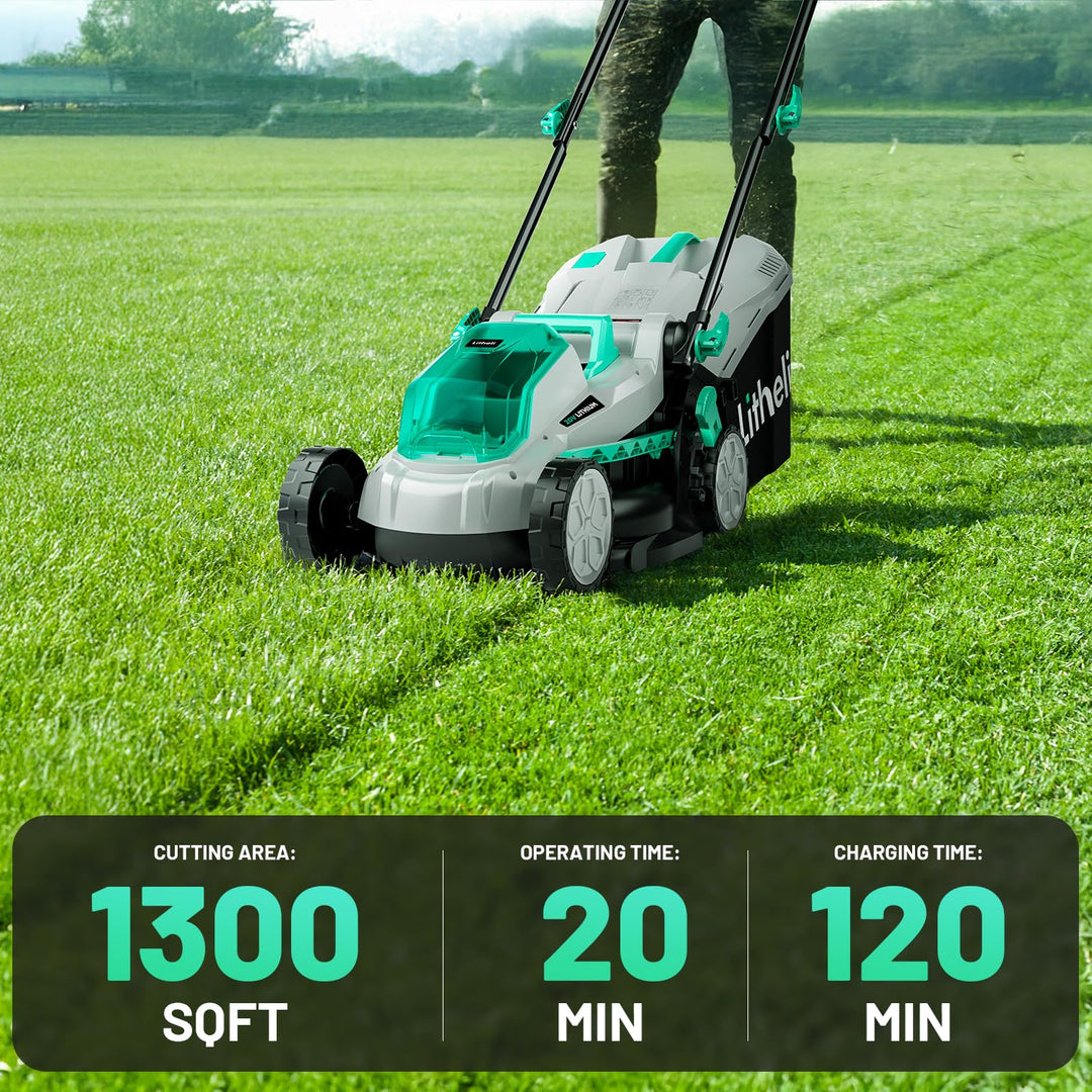 Litheli 20V 13" Cordless Lawn Mower, Electric Lawn Mowers for Garden, Yard and Farm, 5 Heights, with Brushless Motor, 4.0Ah Battery & Charger Included