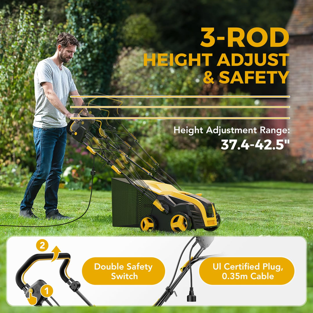 Upgraded EVEAGE 16-Inch 15 Amp Electric Dethatcher & Scarifier, 5-Position Depth Adjustment, 14.5gal Collection Bag, Increases Lawn Health, EDS16S