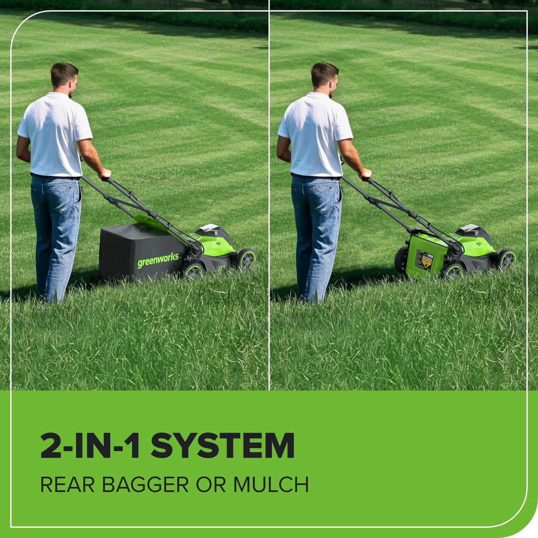 Greenworks 40V 17" Cordless Lawn Mower – Brushless Motor, 4.0Ah Battery & Charger (75+ Compatible Tools), 2-in-1 Mulch/Bag
