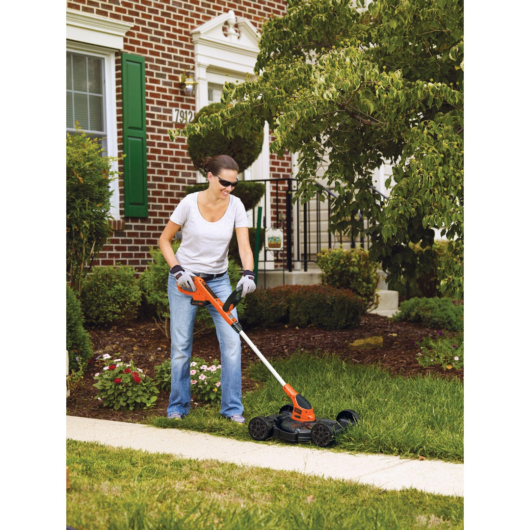 BLACK+DECKER Weed Eater, Lawn Edger and Cordless Lawn Mower 3 in 1 Combo, Includes (2) Batteries, Charger, 12 Inch Battery Powered String Trimmer and Lawnmower, Adjustable Length and Height (MTC220)