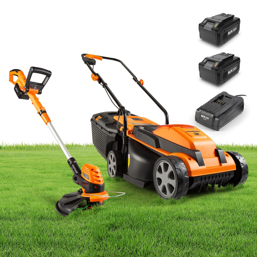 LawnMaster 20VMWGT 24V Max 13-inch Lawn Mower and Grass Trimmer 10-inch Combo with 2x4.0Ah Batteries and Charger