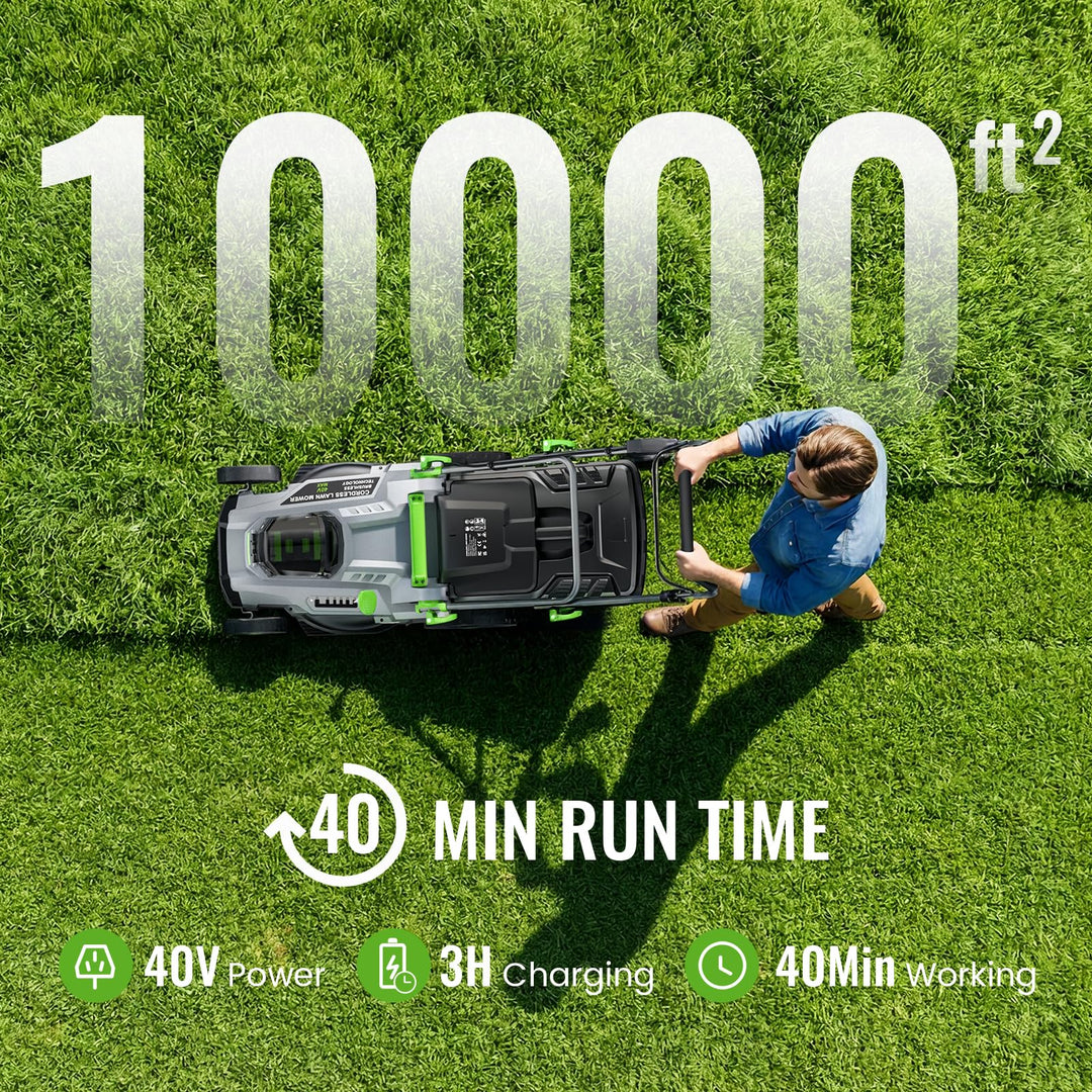 40V Cordless Lawn Mower, Electric Battery Powered 4.0Ah Walk Behind Lawnmower, 17” Cutting Width, 6-Position Height Adjustment, Bagging & Mulching Model, for Garden/Patio/Yark