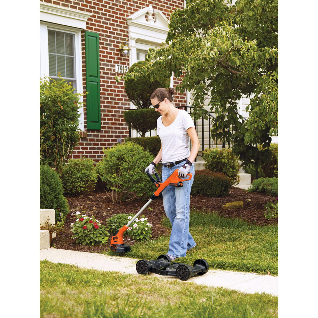 BLACK+DECKER Weed Eater, Lawn Edger and Cordless Lawn Mower 3 in 1 Combo, Includes (2) Batteries, Charger, 12 Inch Battery Powered String Trimmer and Lawnmower, Adjustable Length and Height (MTC220)