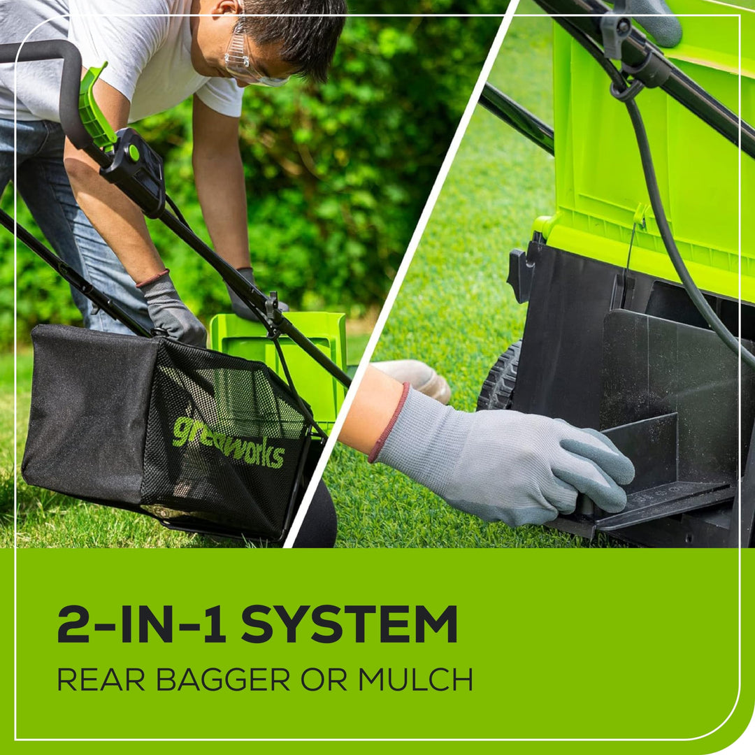 Greenworks 24V 13“ Brushless Cordless Lawn Mower with 4.0Ah Battery & Charger,Maintenance-Free Push Mower with 2-in-1 Mulch/Bag
