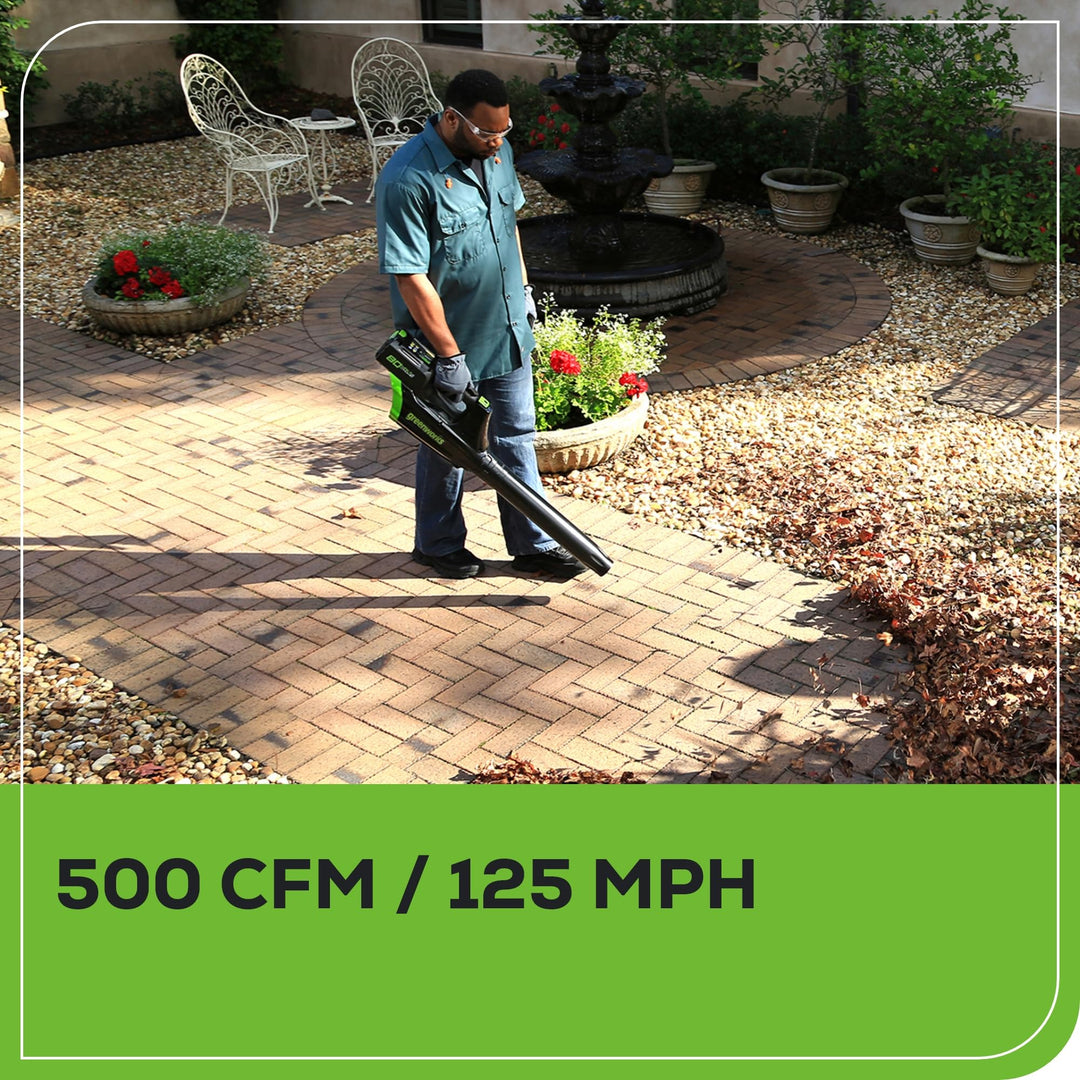 Greenworks 80V 21” Brushless (Push) Cordless Electric Lawn Mower + (500 CFM) Axial Leaf Blower + 13” String Trimmer (75+ Compatible Tools), (2) 2.0Ah Batteries and 30 Minute Rapid Charger